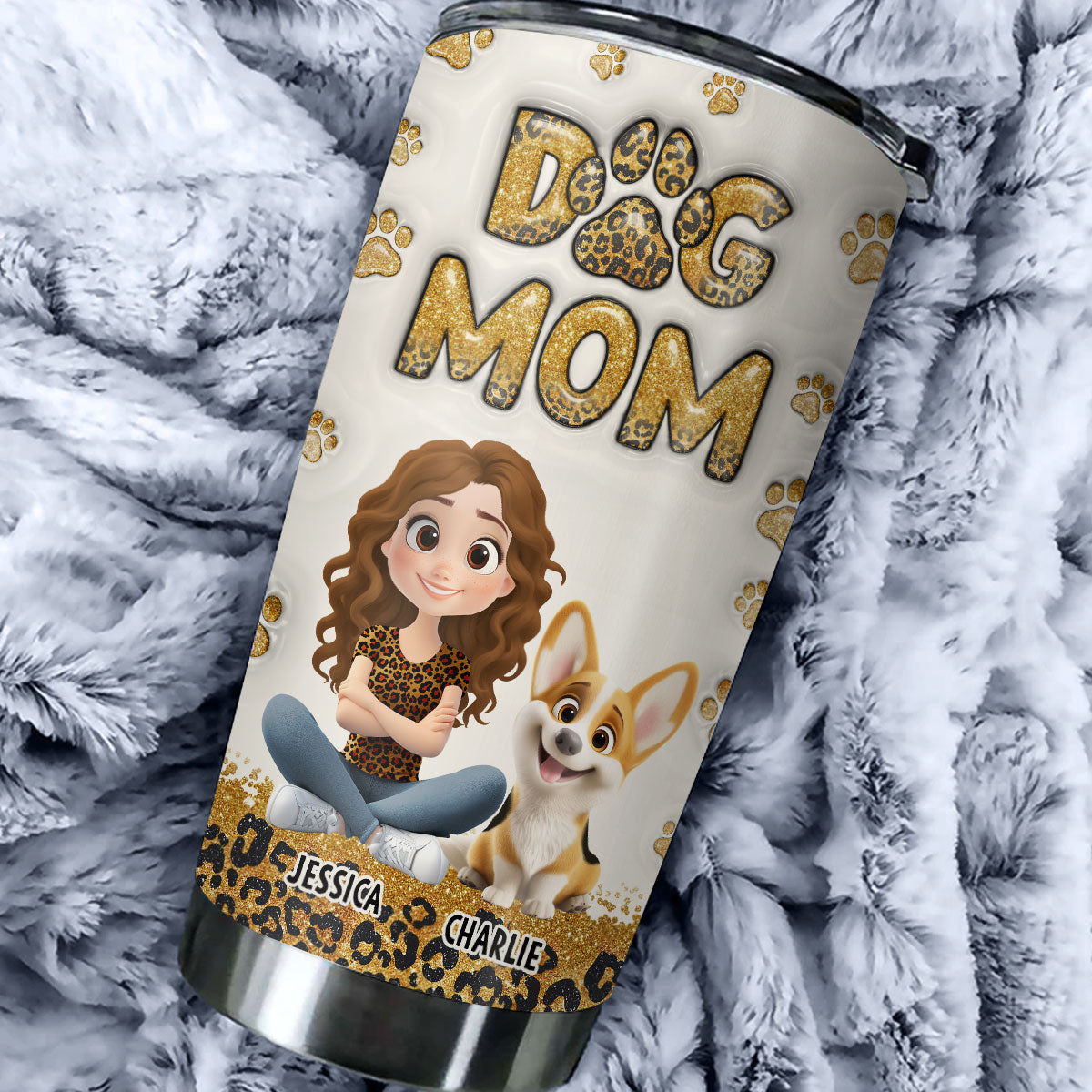 Dog Mom Leopard - Personalized Custom 3D Inflated Effect 20oz Stainless Steel Tumbler