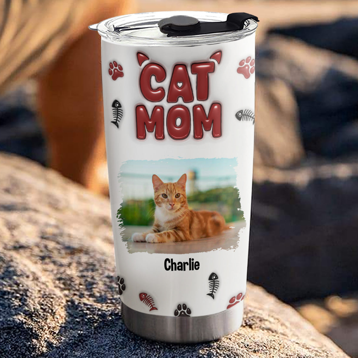 Personalized Custom 3D Inflated Effect Lovely Cat Mama Photo Tumbler - High - Quality 20oz Double - Walled Vacuum Insulated