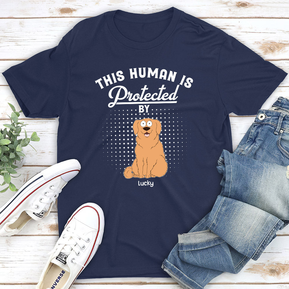 Protected By My Dogs - Exclusive Personalized Custom Unisex 5.3 oz T-shirt for Pet Lovers