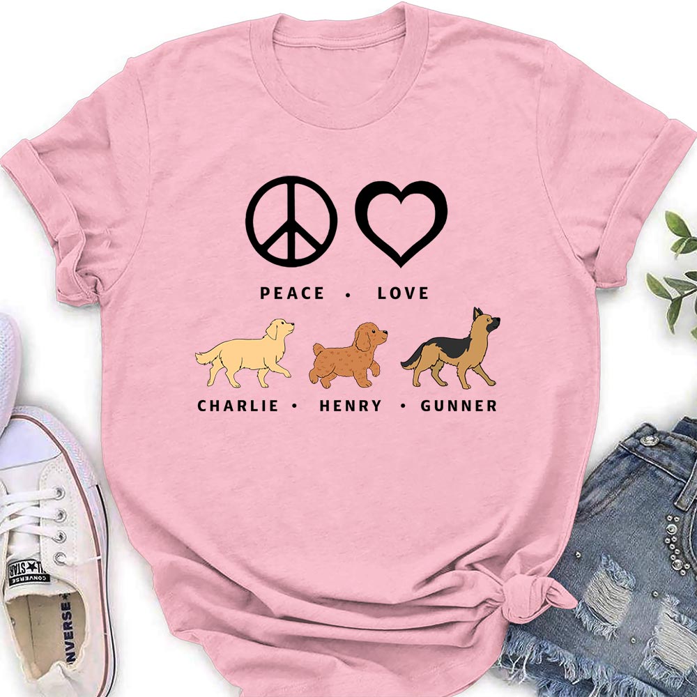 Peace Love Dog Pattern - Stylish Personalized Custom Women's T-shirt for Pet Lovers