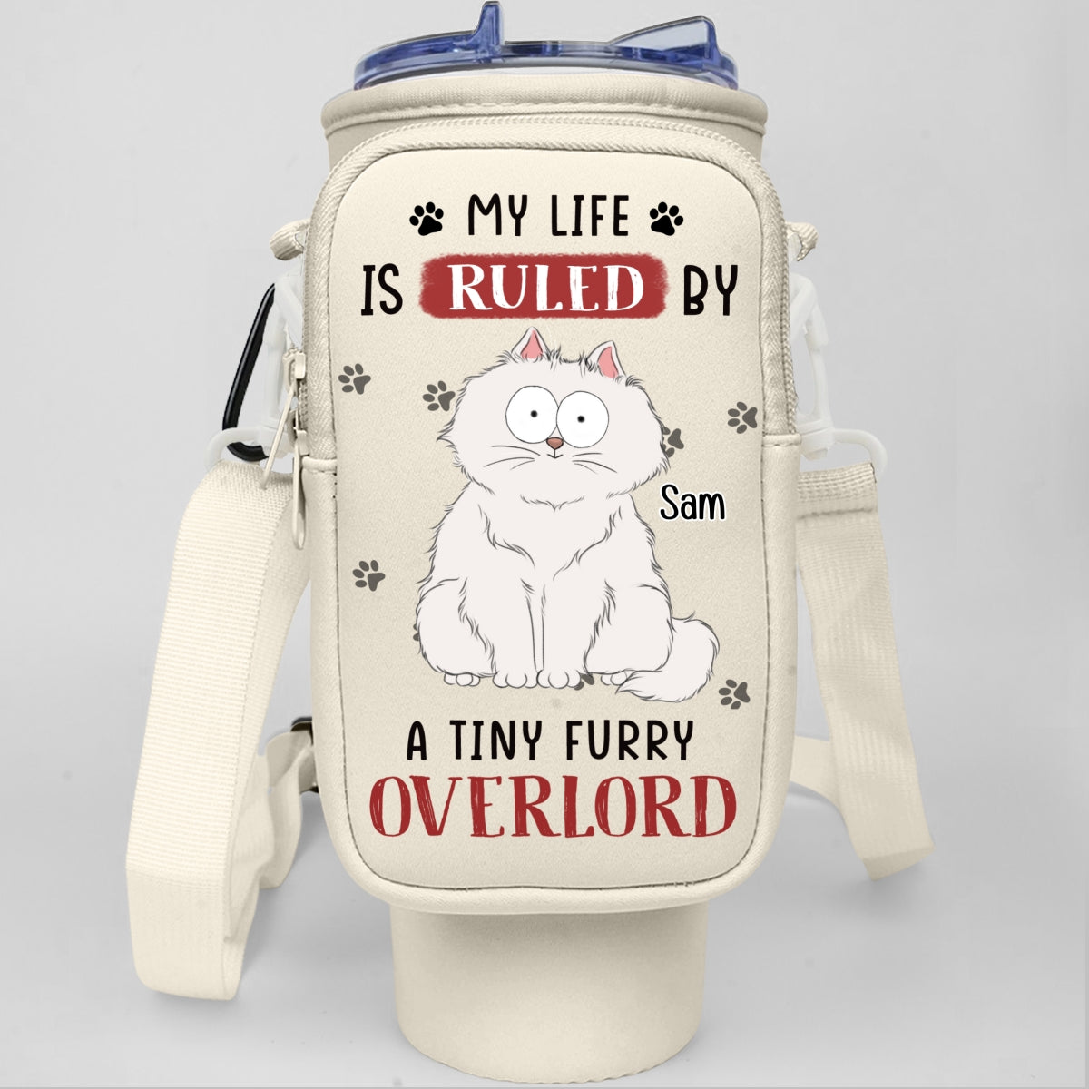 Tiny Furry Overlords - Premium Personalized Custom 40oz Water Bottle Carrier Bag for Daily Adventures