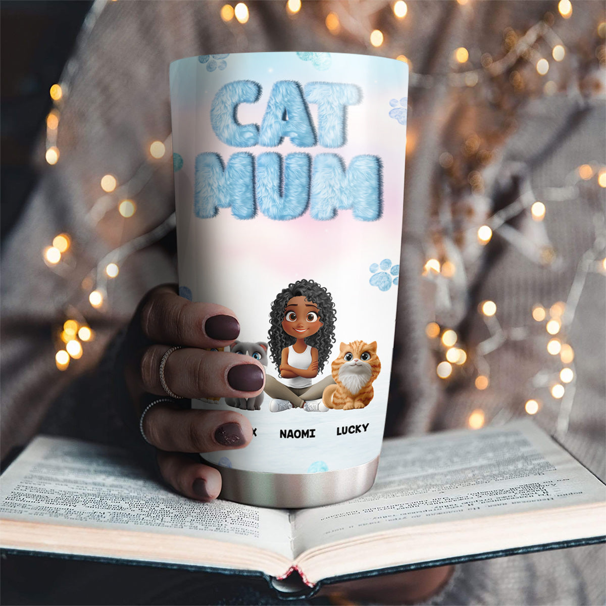 Fluffy Cat Mom - Premium Personalized Custom Stainless Steel Tumbler with 3D Inflated Effect Print