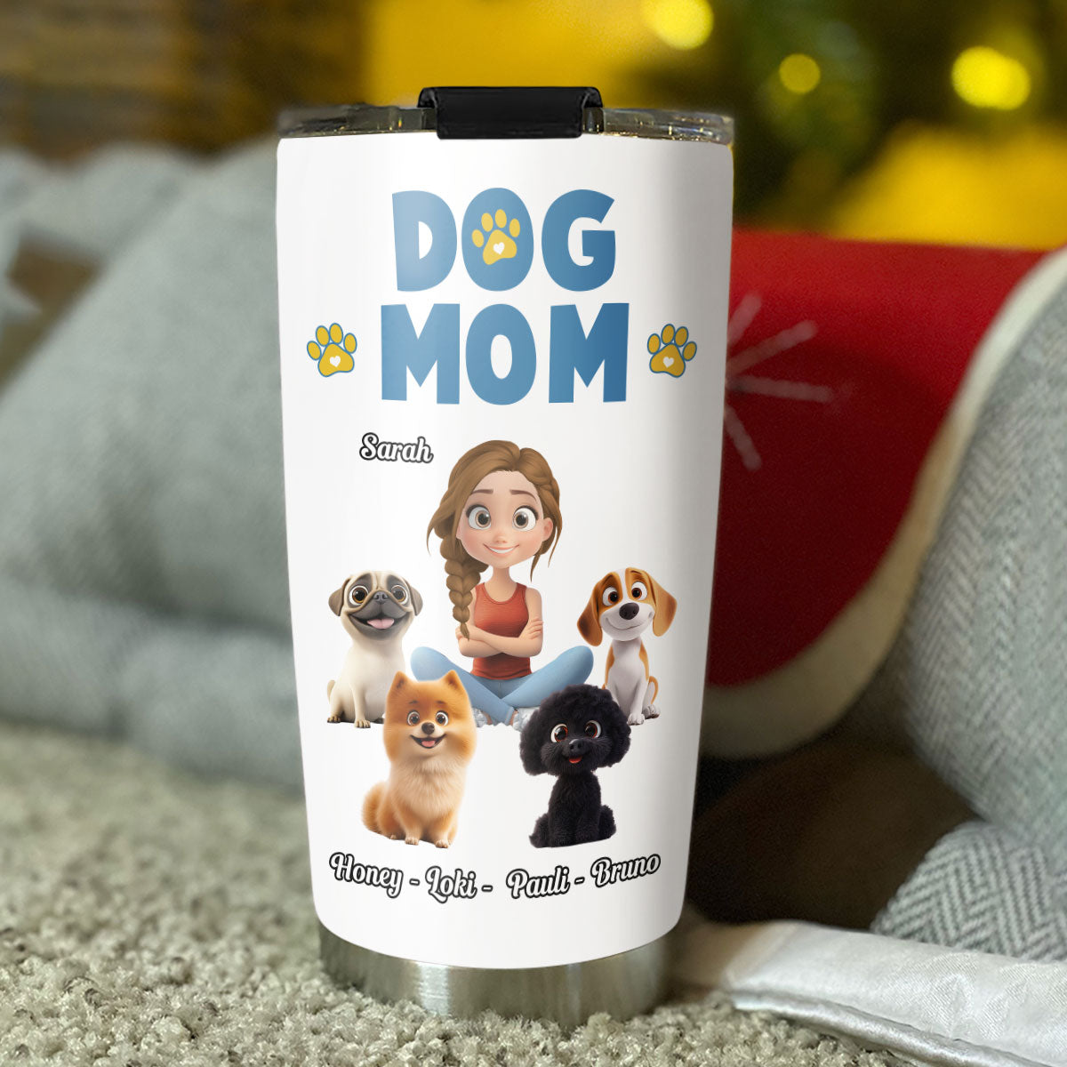 Girl And Dog Cartoon Style Version 2 - Personalized Custom 20oz Stainless Steel Tumbler for Girls
