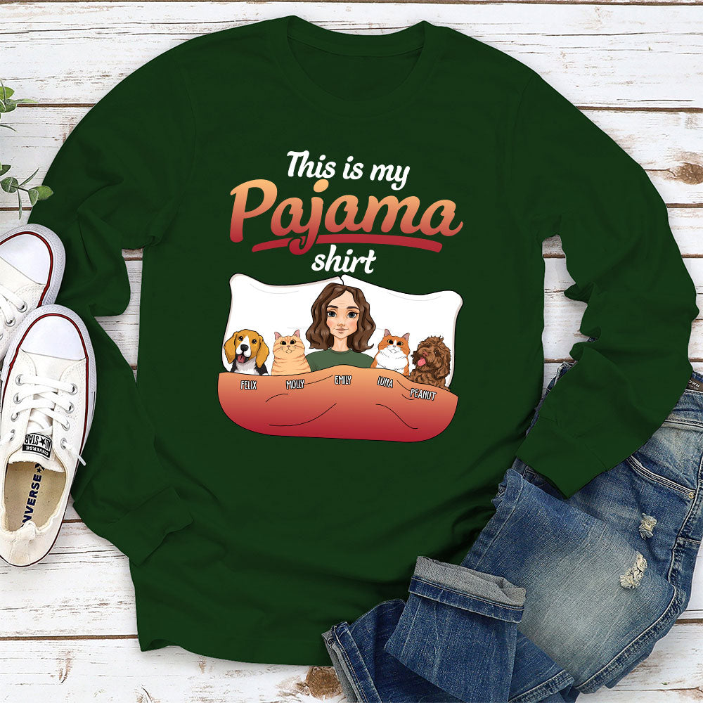 Personalized Custom Long Sleeve Pajama T-shirt with Pet Design - Ideal for Pet Lovers