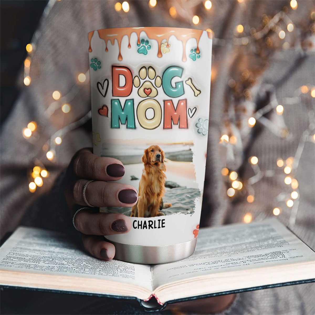 Customizable Mom of Dogs 3D Inflated Effect Personalized Photo Tumbler - 20oz High - Quality Stainless Steel