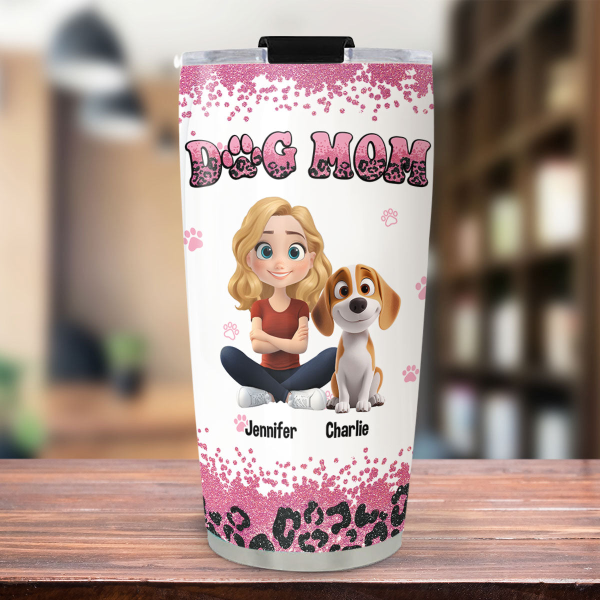 Personalized Custom Dog Mom Pink Leopard 20oz Tumbler