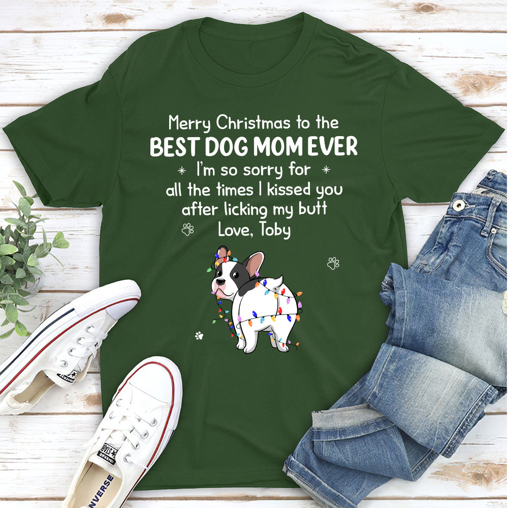 Merry Christmas I Kissed You - Personalized Custom Unisex 5.3 oz T-shirt for Pet Lovers