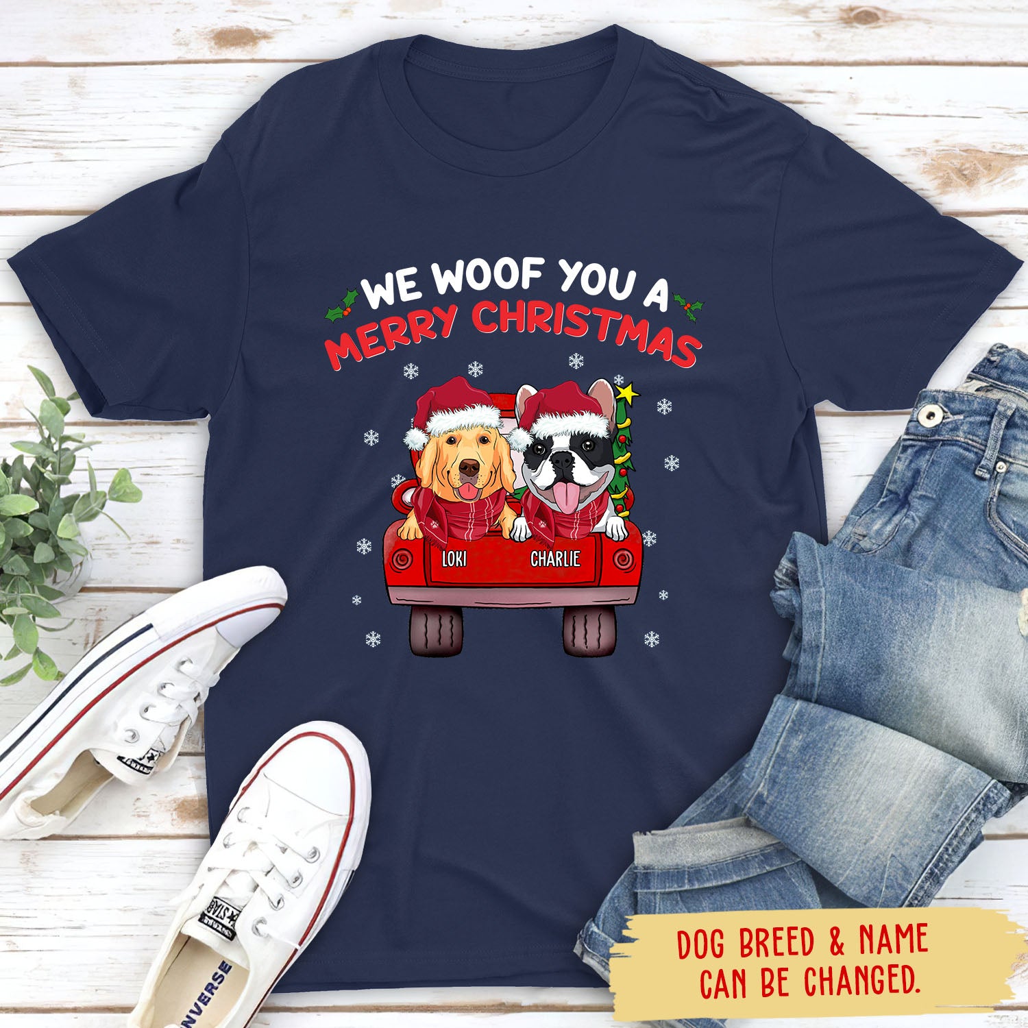Woof You A Merry Christmas - Customizable Personalized Unisex 5.3 oz T-shirt