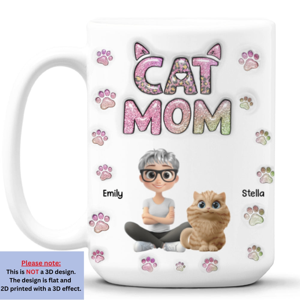 Adorable Cat Mom Chibi - Personalized Custom 3D Inflated Effect 11oz Ceramic Mug