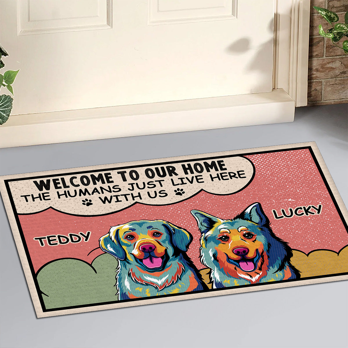Humans Just Live Here - Personalized Custom Doormat with Your Beloved Cat or Dog's Picture