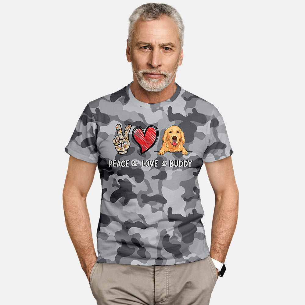 Peace Love Camo - Customizable All-over-printed Personalized T-shirt for a Stylish Look