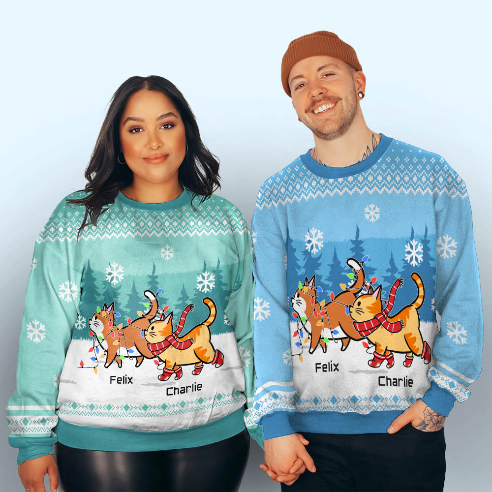 Cat Walking Mint - Personalized Custom All-Over-Print Unisex 8.8 oz Polyester Blend Sweatshirt