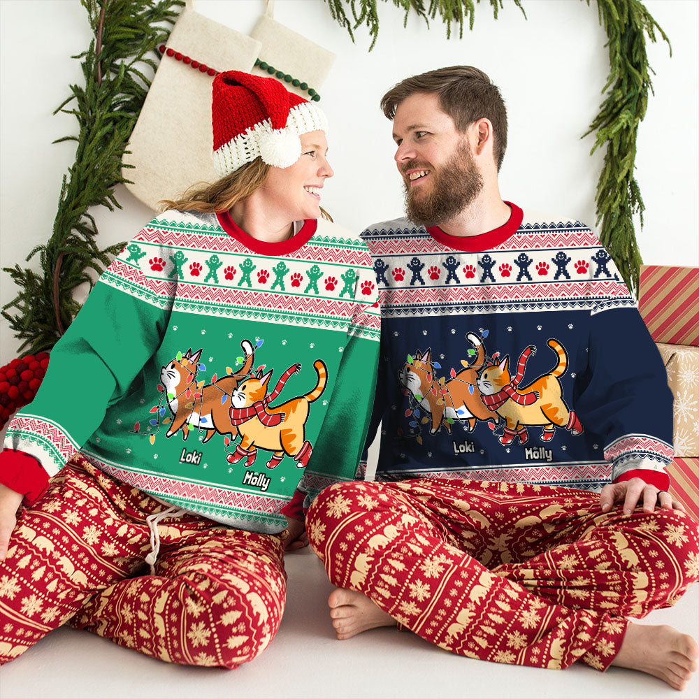 Cat Christmas Pattern - Personalized Custom All-Over-Print Unisex 8.8 oz Polyester Blend Sweatshirt