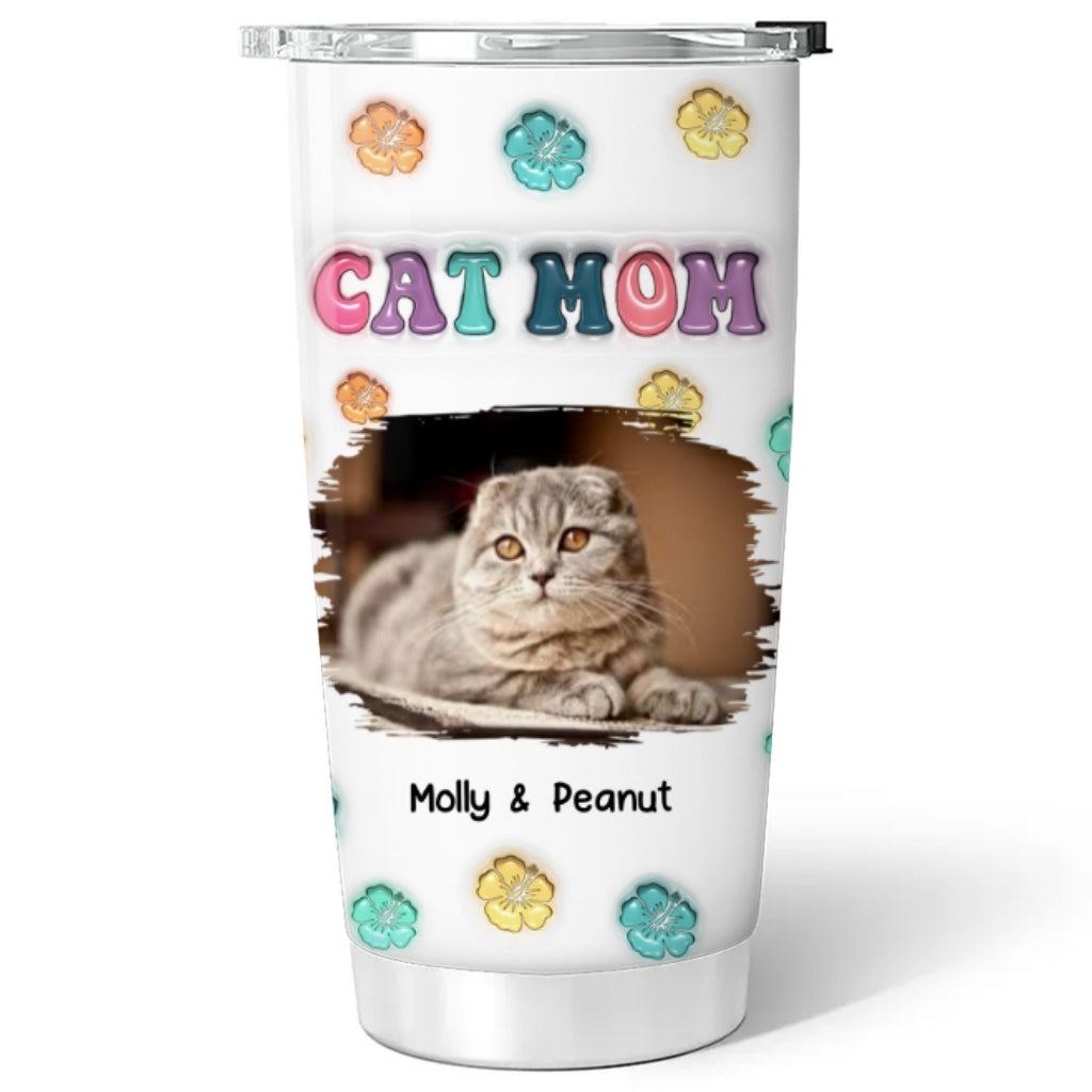 Cat Mom Summer Photo - Personalized Custom 3D Inflated Effect 20oz Stainless Steel Tumbler for All Occasions