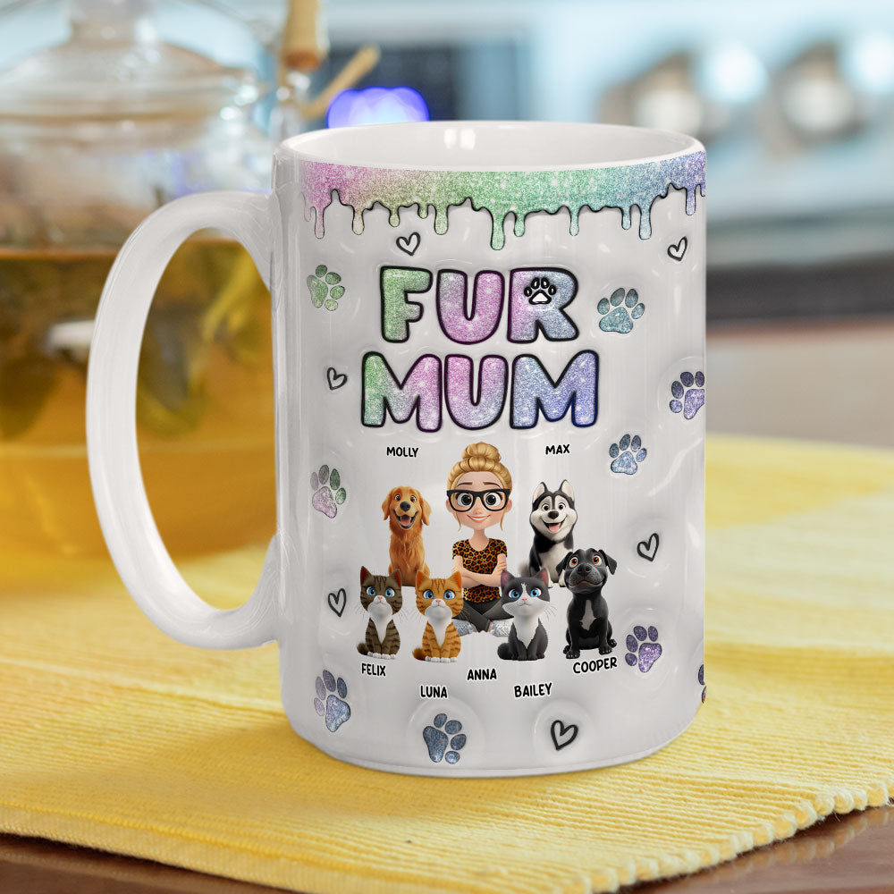 Charming Personalized Custom 3D Inflated Effect Lovely Chibi Fur Mom Mug - 11oz & 15oz