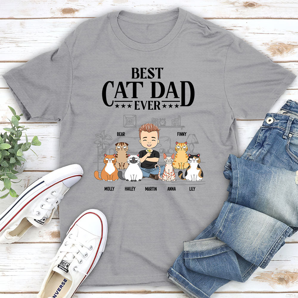 Best Cat Dad Ever - Personalized Custom Unisex 5.3 oz T-shirt for Pet Lovers