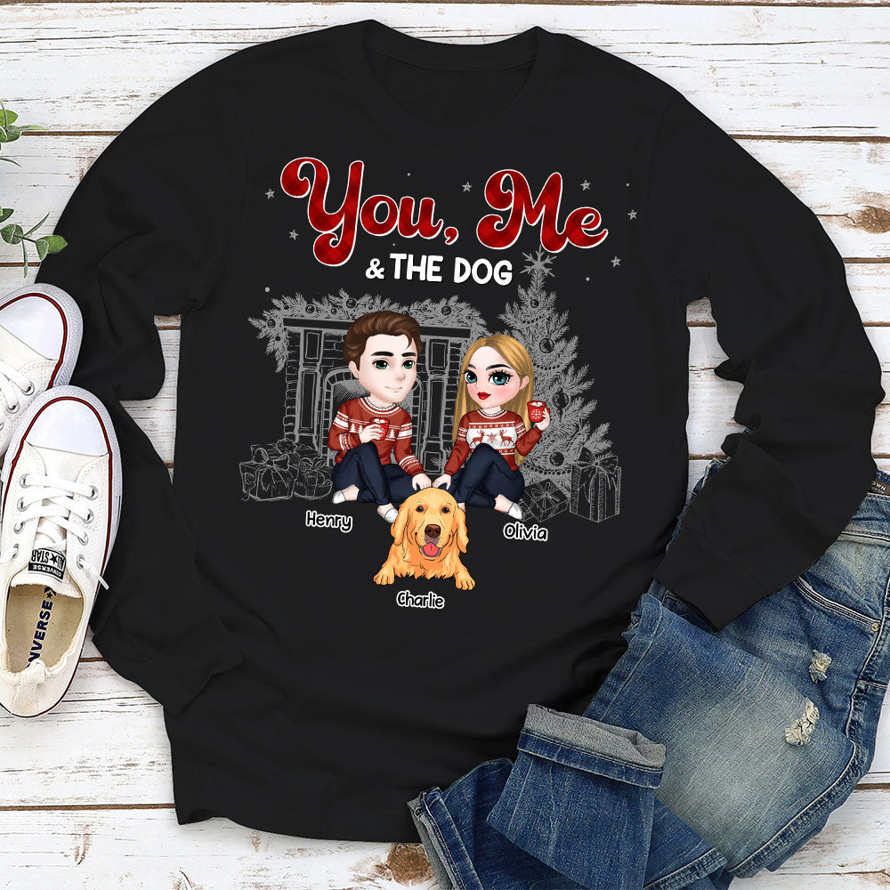Customizable Couple And Their Dogs Christmas Personalized Long Sleeve Unisex T-shirt