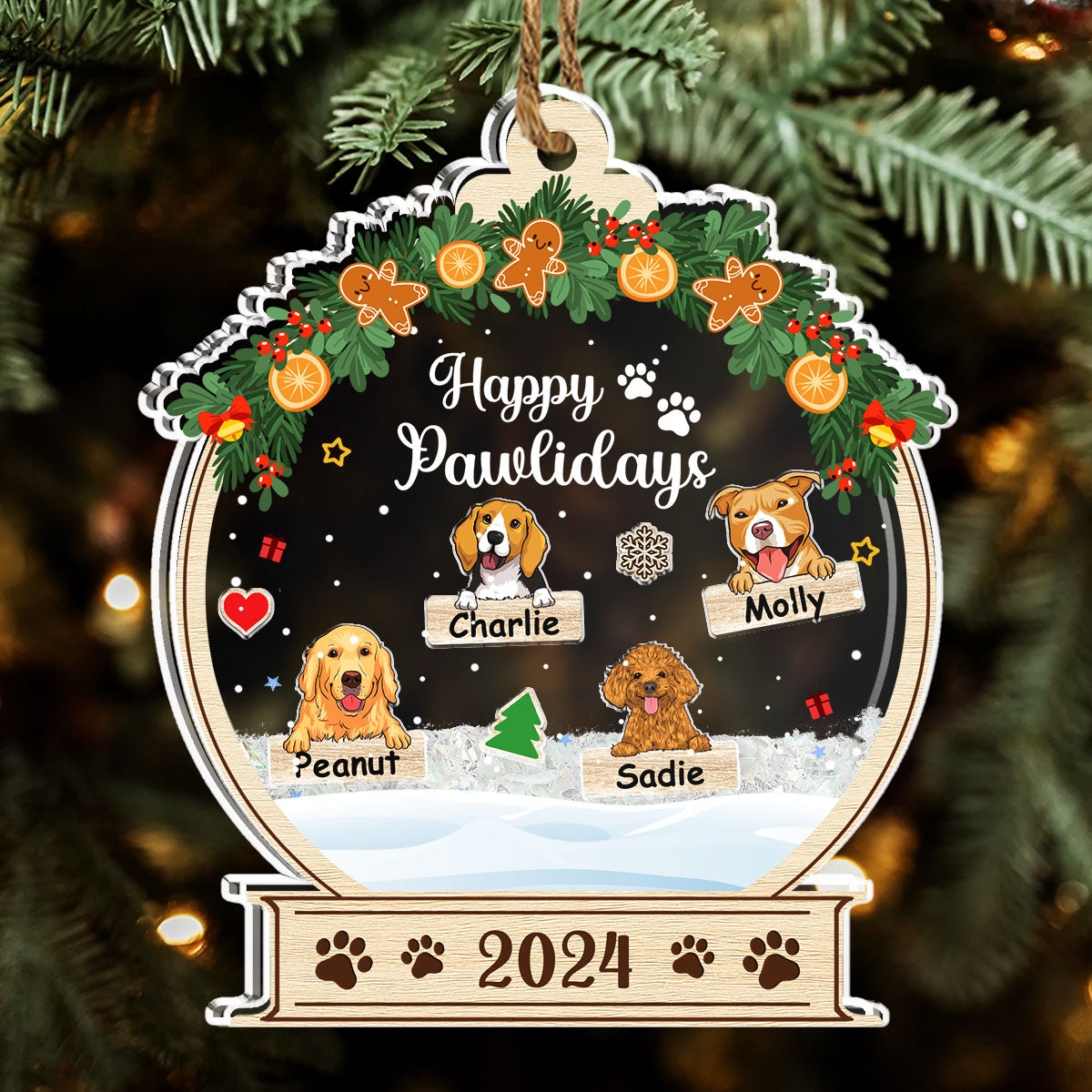 Happy Holidays - 5mm Thick, 3.9-inch Tall Personalized Custom Acrylic Shaker Ornament for Special Occasions