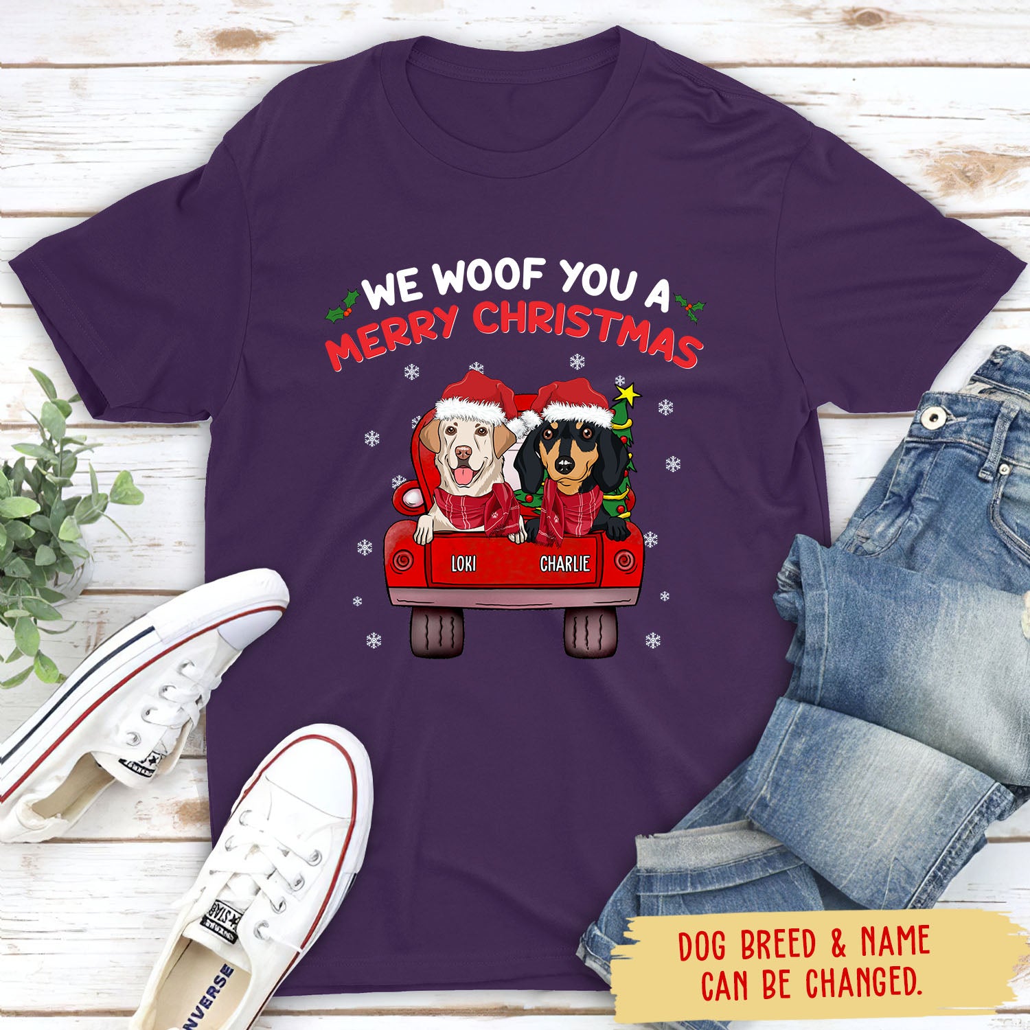Woof You A Merry Christmas - Customizable Personalized Unisex 5.3 oz T-shirt