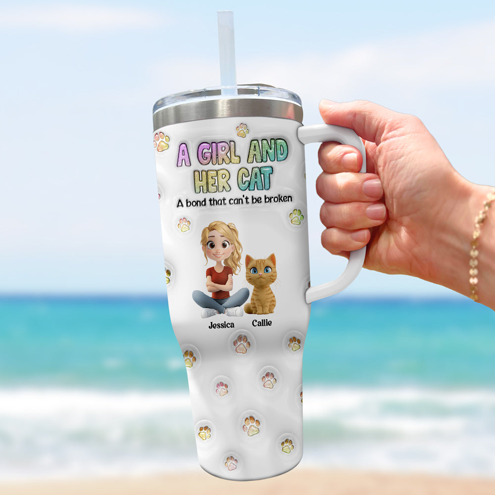 Personalized Custom 3D Inflated Effect Tumbler: A Girl And Her Cat Design