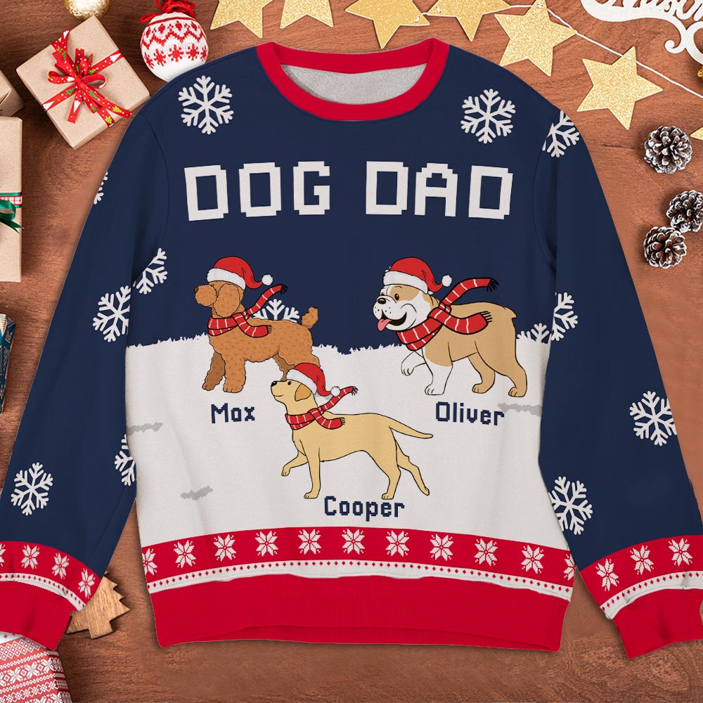 Stylish Personalized Custom All-Over-Print Navy Dog Dad Mom Winter Sweatshirt