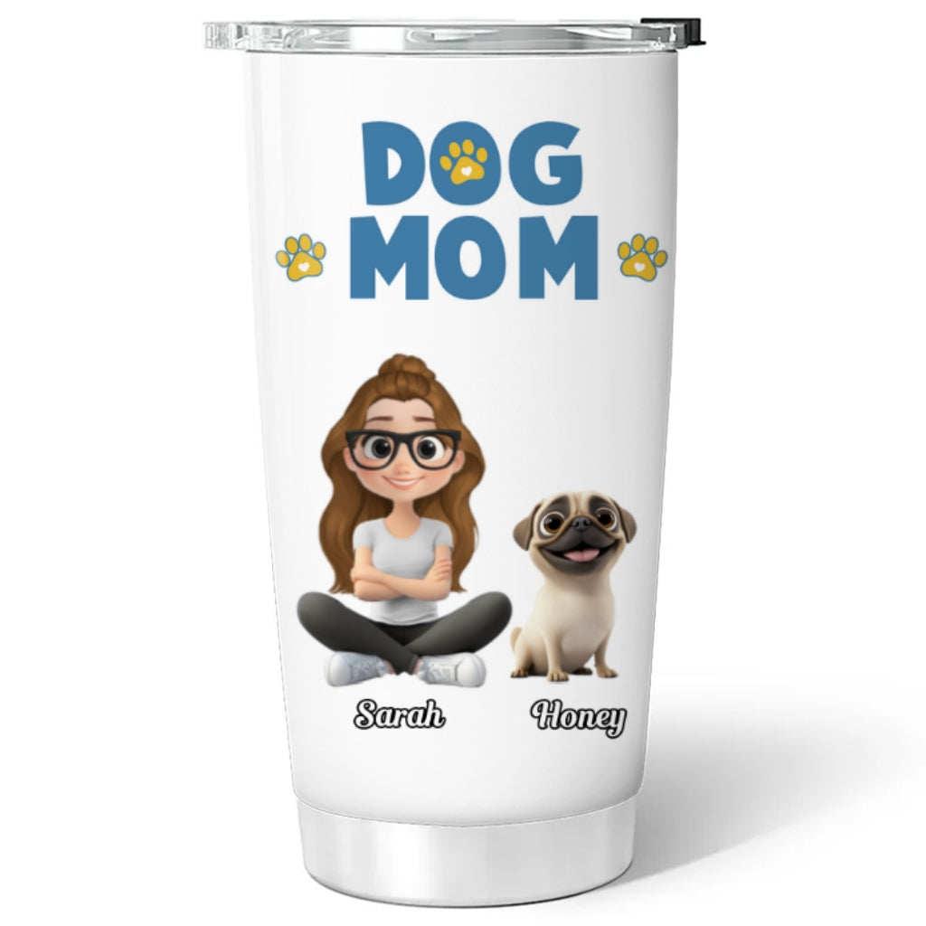 Girl And Dog Cartoon Style Version 2 - Personalized Custom 20oz Stainless Steel Tumbler for Girls