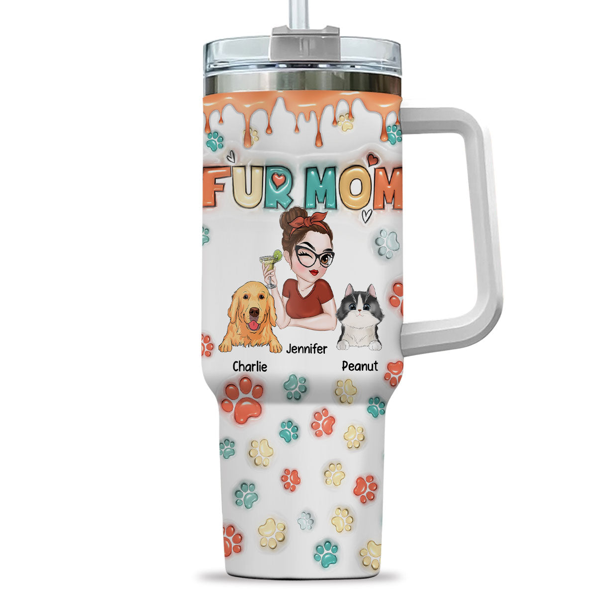 Mom Of Pets Version 2 - Personalized Custom 3D Inflated Effect Printed 40 Oz Stainless Steel Tumbler for All Occasions