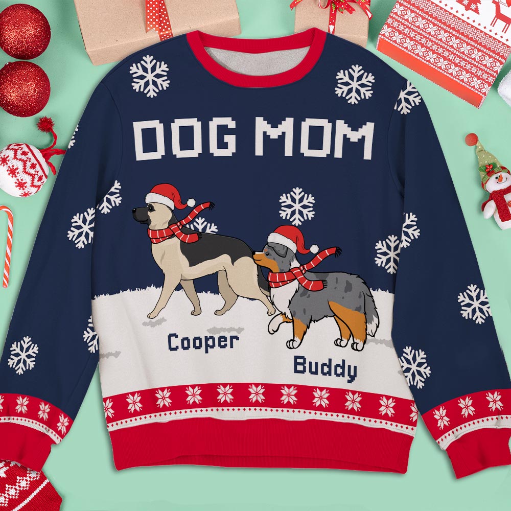 Stylish Personalized Custom All-Over-Print Navy Dog Dad Mom Winter Sweatshirt