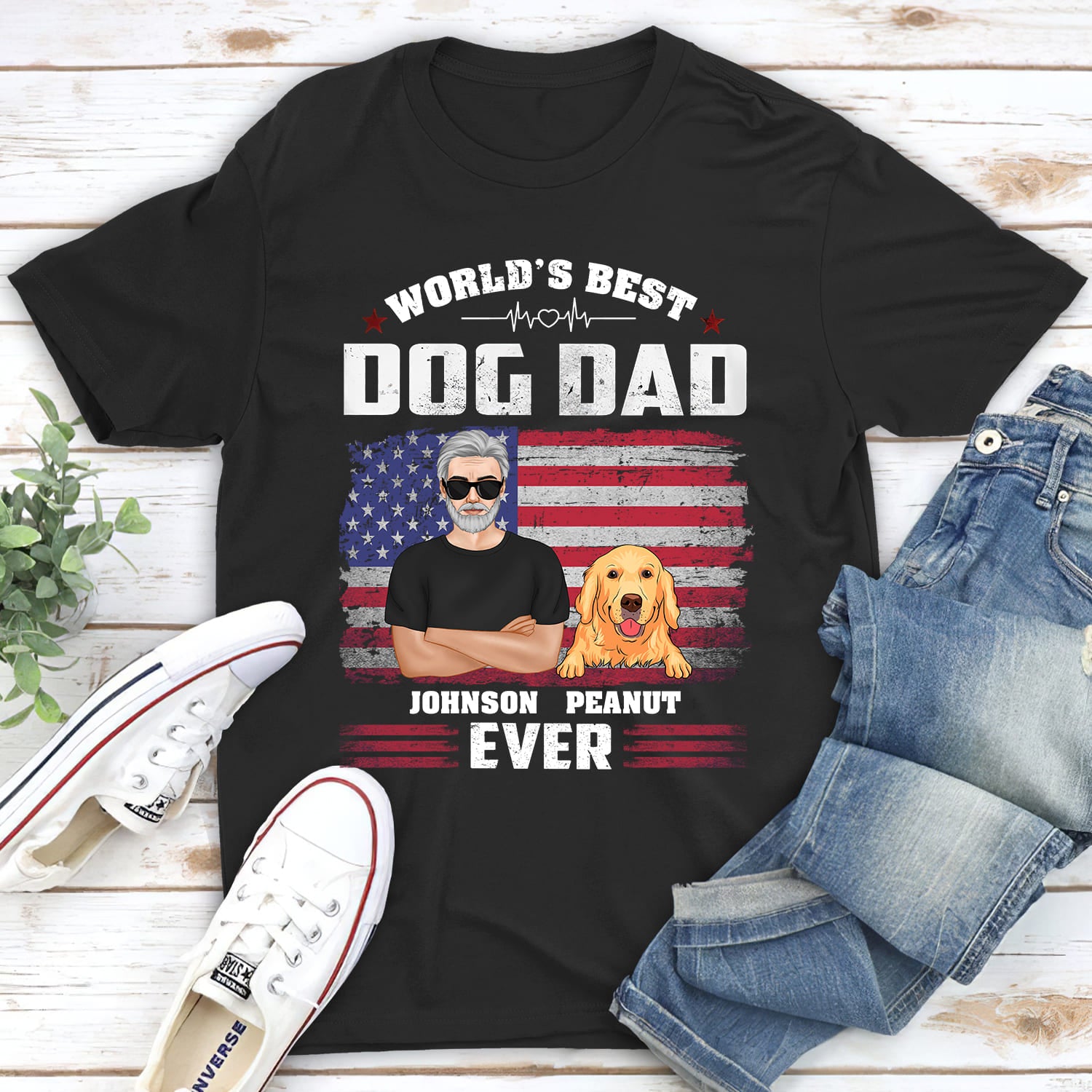American Dog Dad - Customizable Unisex 5.3 oz Personalized T-shirt for Pet Lovers