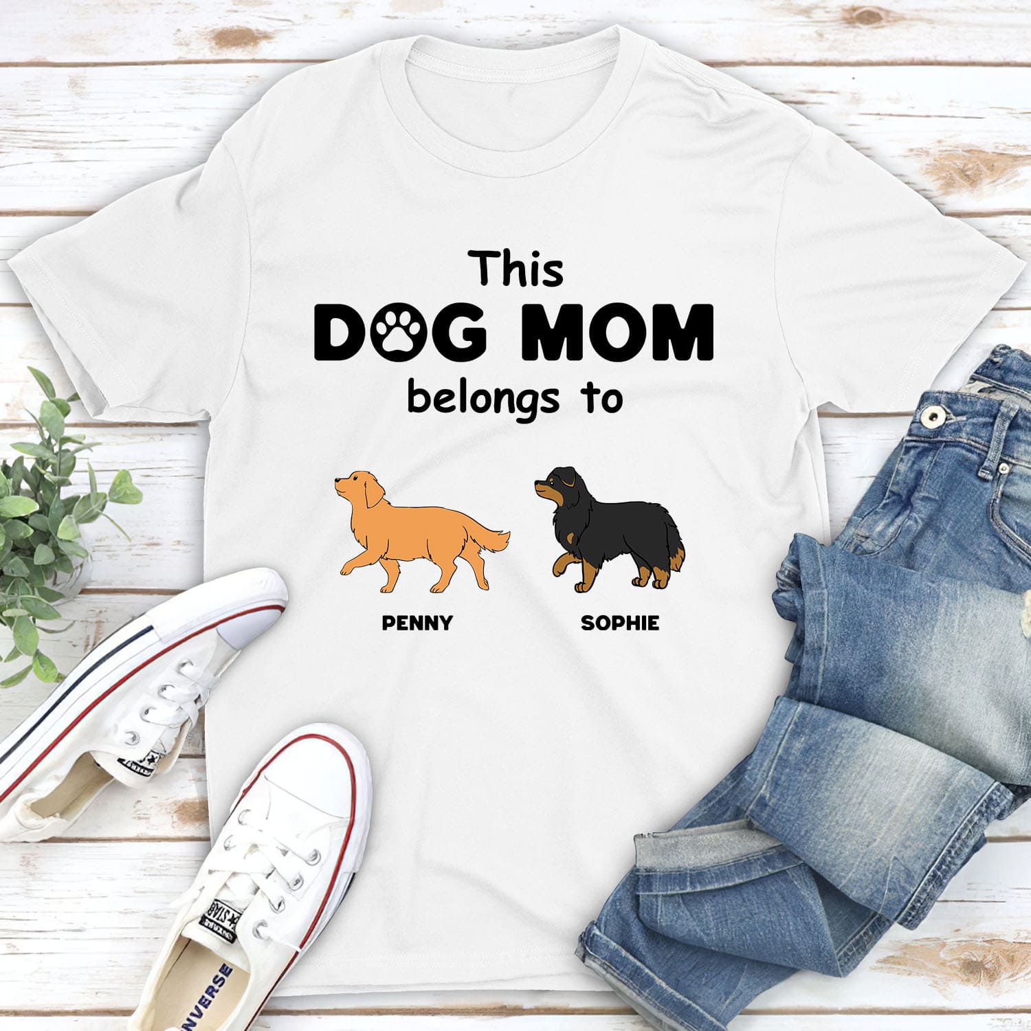 Dog Mom Belongs To - Personalized Custom Unisex 5.3 oz Heavy Cotton T-shirt for Pet Lovers