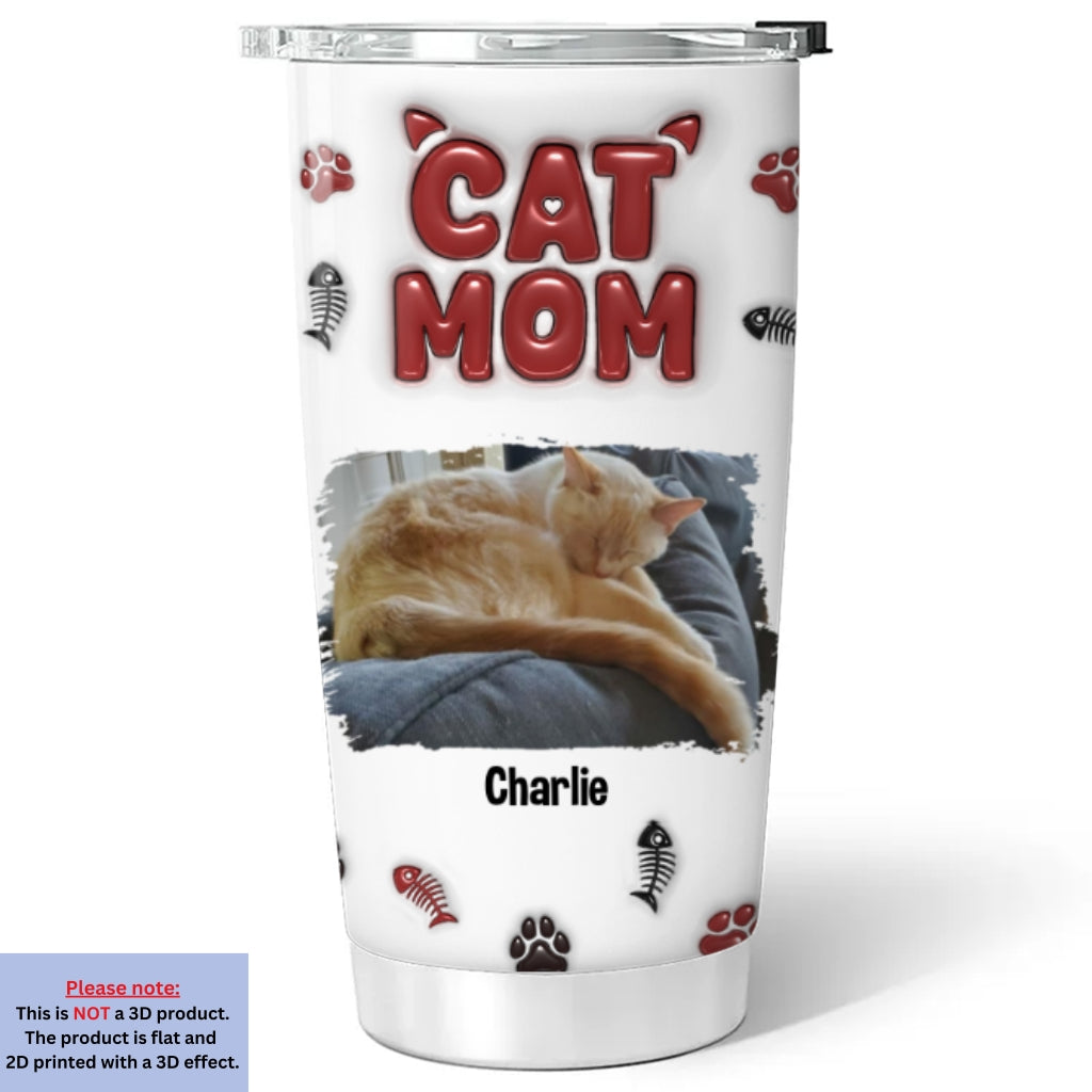 Personalized Custom 3D Inflated Effect Lovely Cat Mama Photo Tumbler - High - Quality 20oz Double - Walled Vacuum Insulated