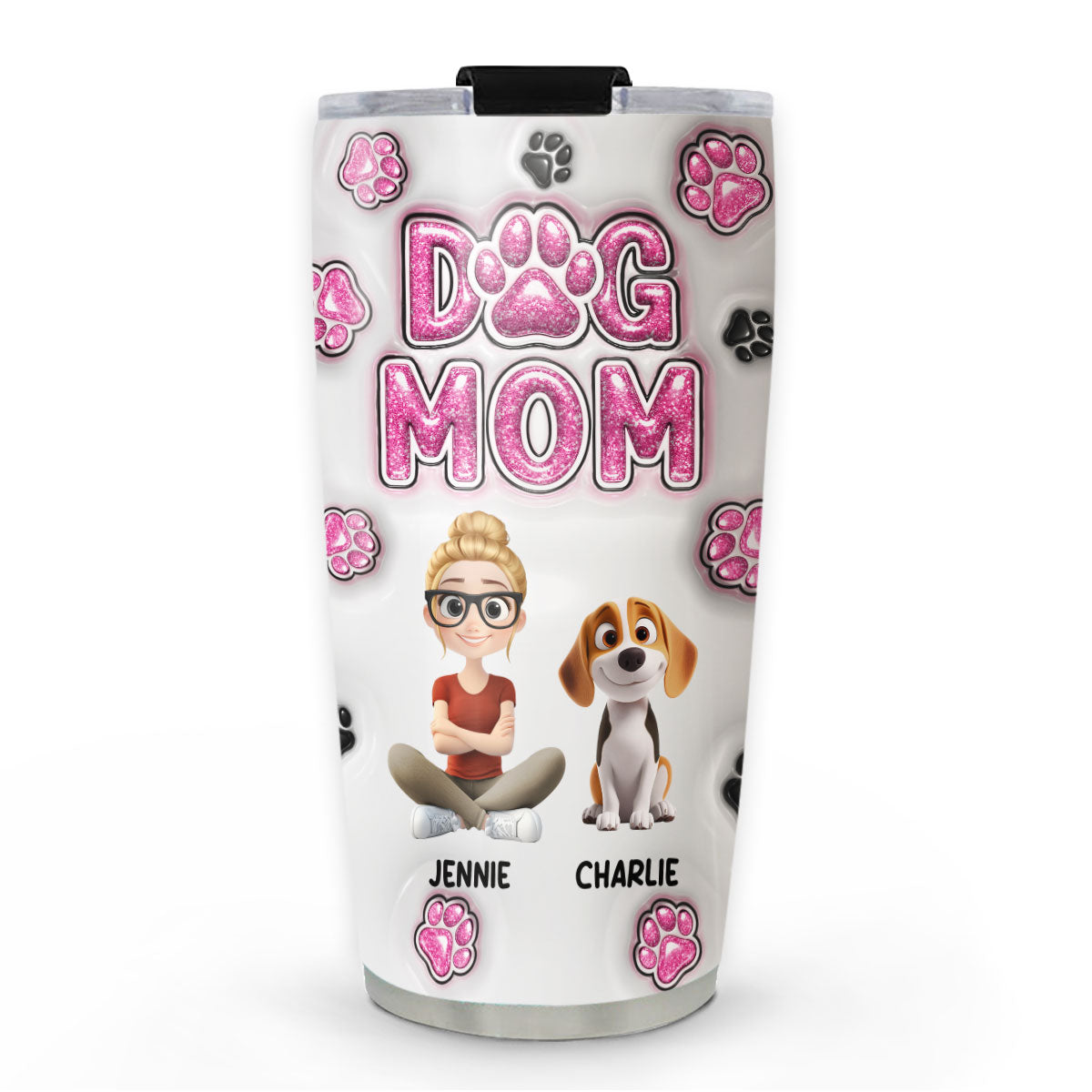 Personalized Custom 3D Inflated Effect Cartoon Chibi Dog Mom Tumbler - Unique 20oz Drinkware
