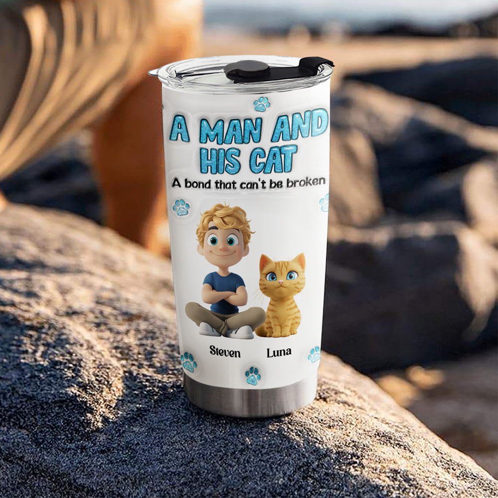 A Man And His Cat - Personalized Custom 3D Inflated Effect 20oz Stainless Steel Tumbler for Long - Lasting Temperature Retention