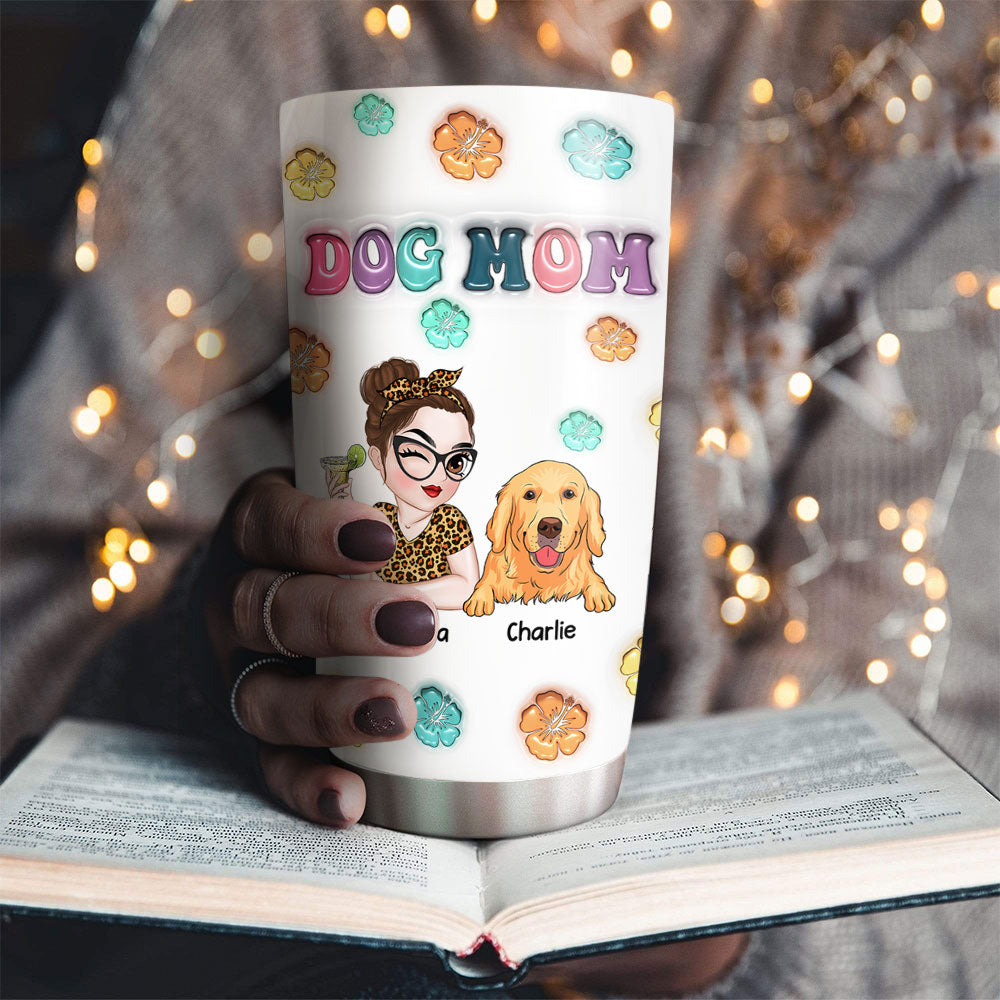 Dog Mom Summer - Customizable 3D Inflated Effect Personalized 20oz Stainless Steel Tumbler