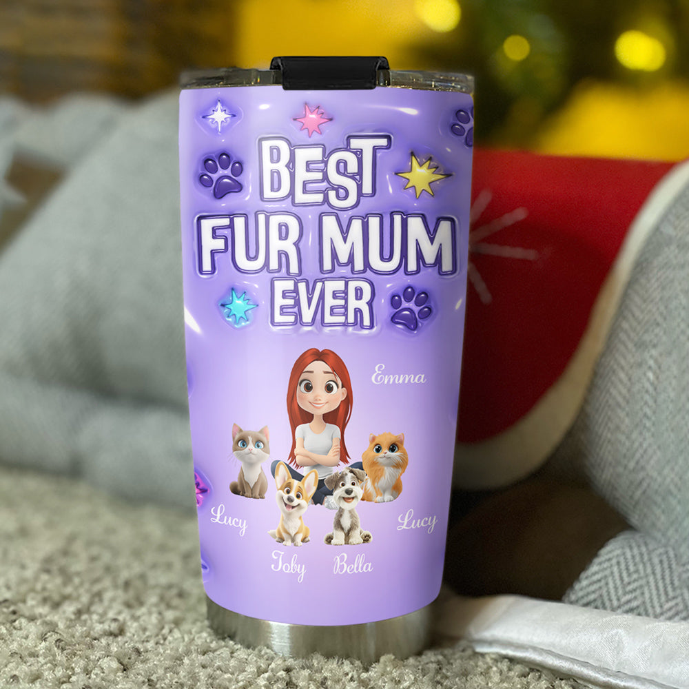 Pet Mom Power - Personalized Custom 3D Inflated Effect 20oz Stainless Steel Tumbler for Ultimate Drink Insulation