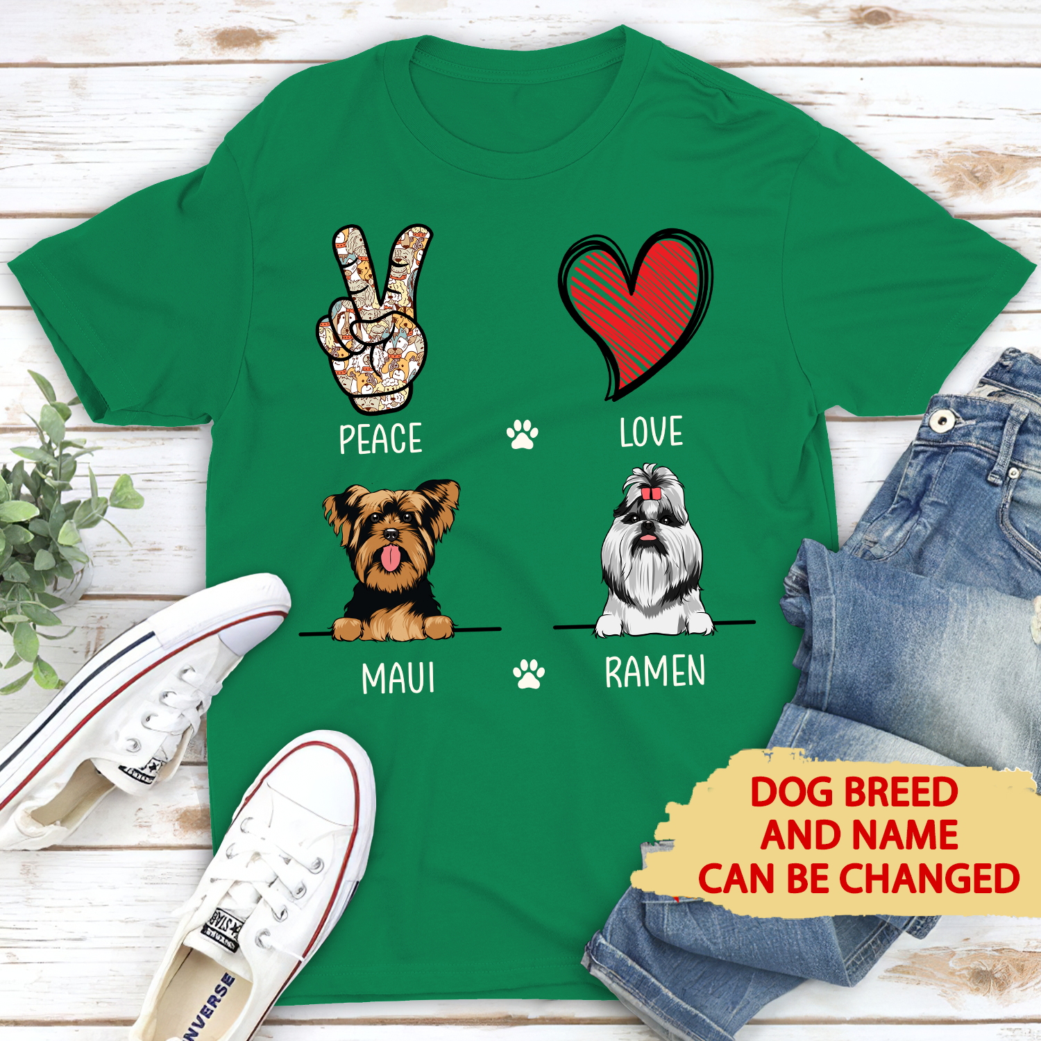 Peace Love Dog - Personalized Custom Premium Men's 4.2 oz T-Shirt for Pet Lovers