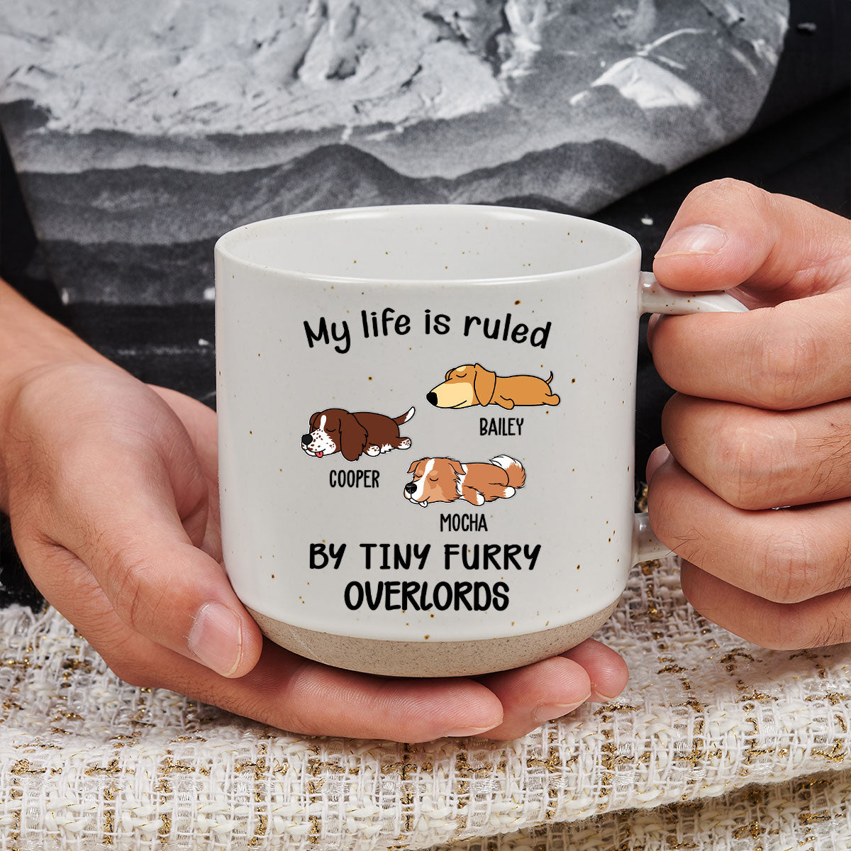 Ver Dog - Personalized Custom 11oz Dark Blue and White Ceramic Pottery Mug Ruled By Tiny Furry Overlords