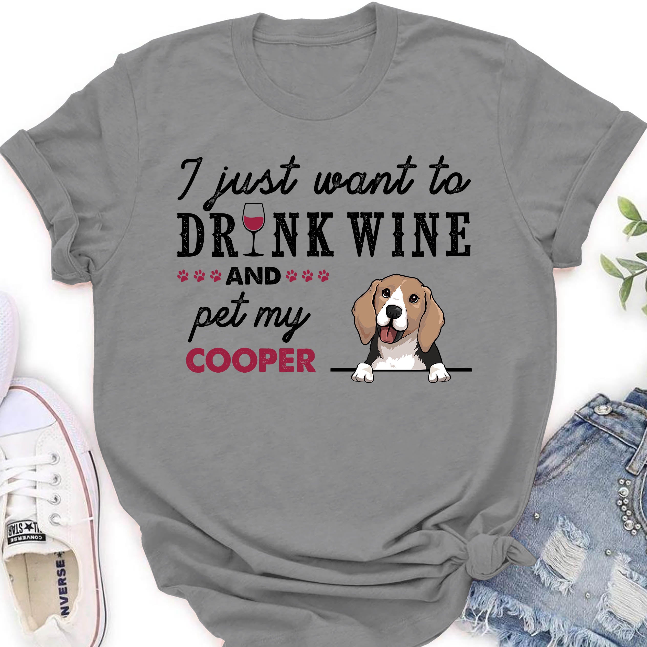 Drink Wine And Pet - Personalized Custom Unisex 5.3 oz T-shirt for Pet Lovers