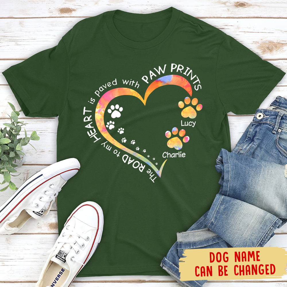 My Heart With Paw Prints - Personalized Custom Unisex 5.3 oz Heavy Cotton T-shirt for Pet Lovers