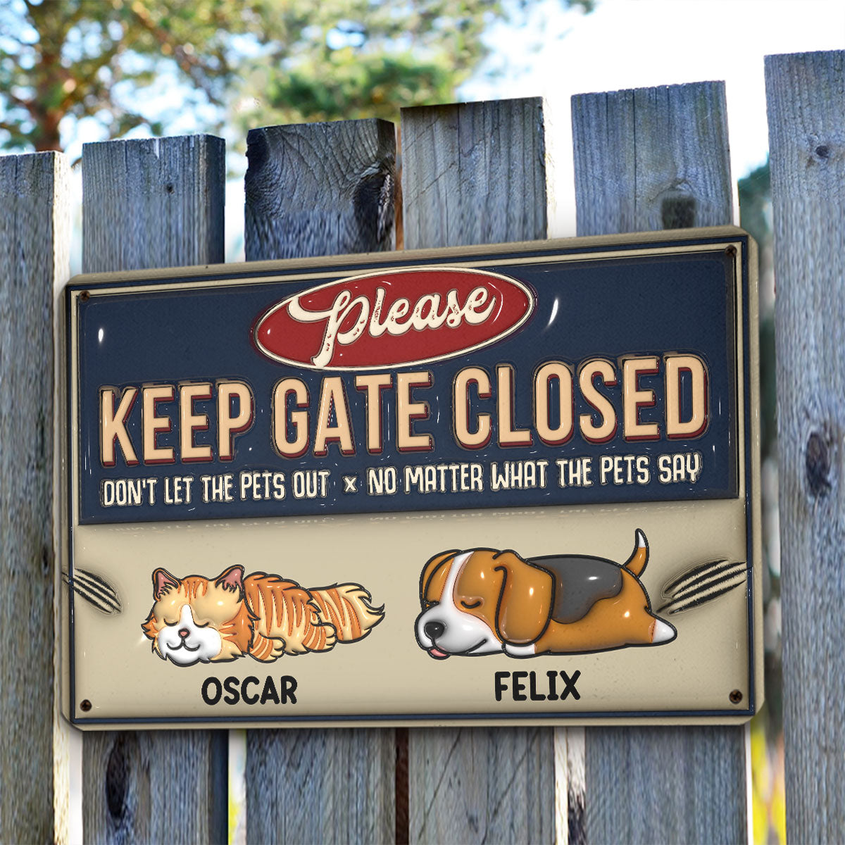 Exclusive Personalized Custom 3D Inflated Effect Metal Sign - Keep Pets Safe Inside
