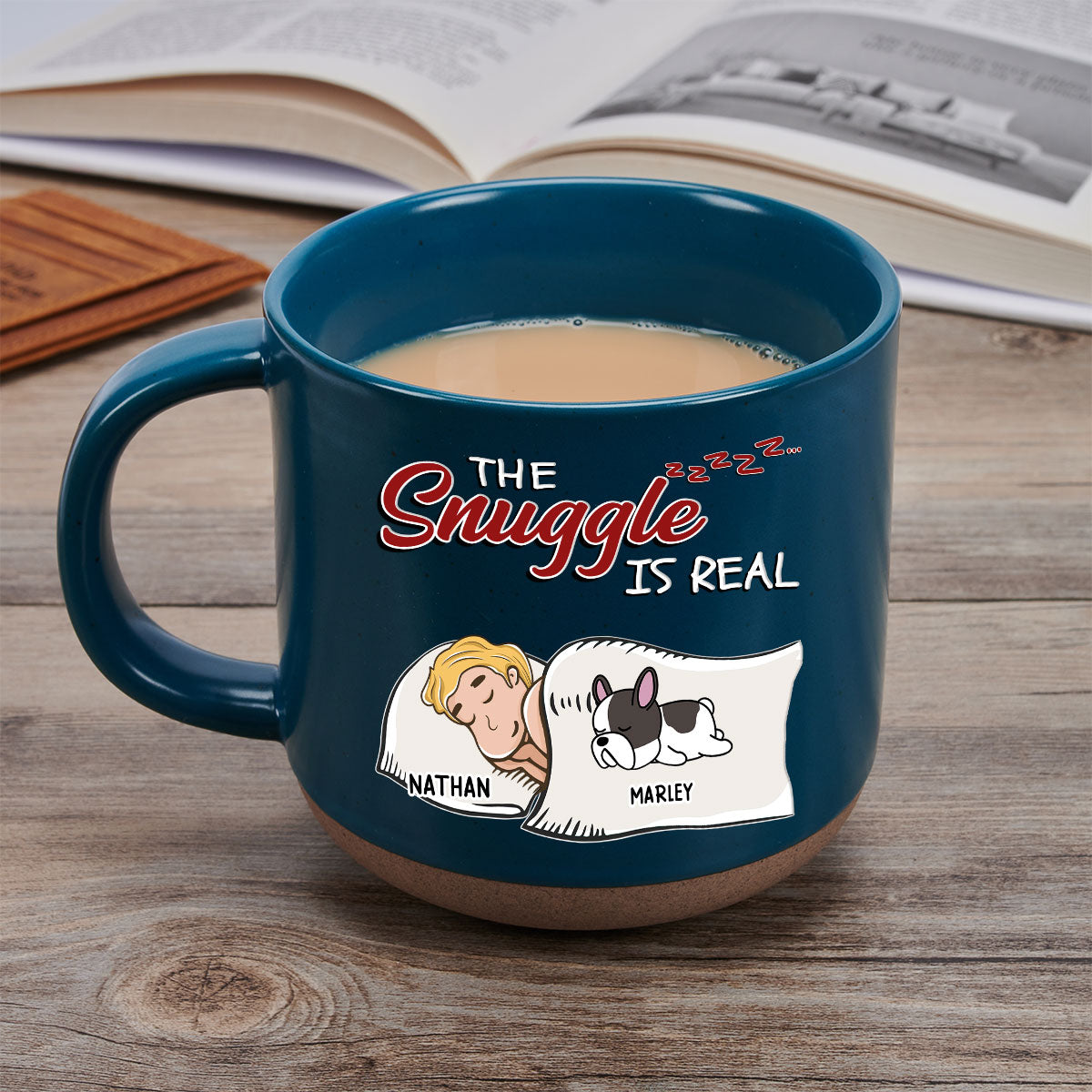 The Cuddle - 11oz Personalized Custom Ceramic Pottery Mug in Dark Blue or White