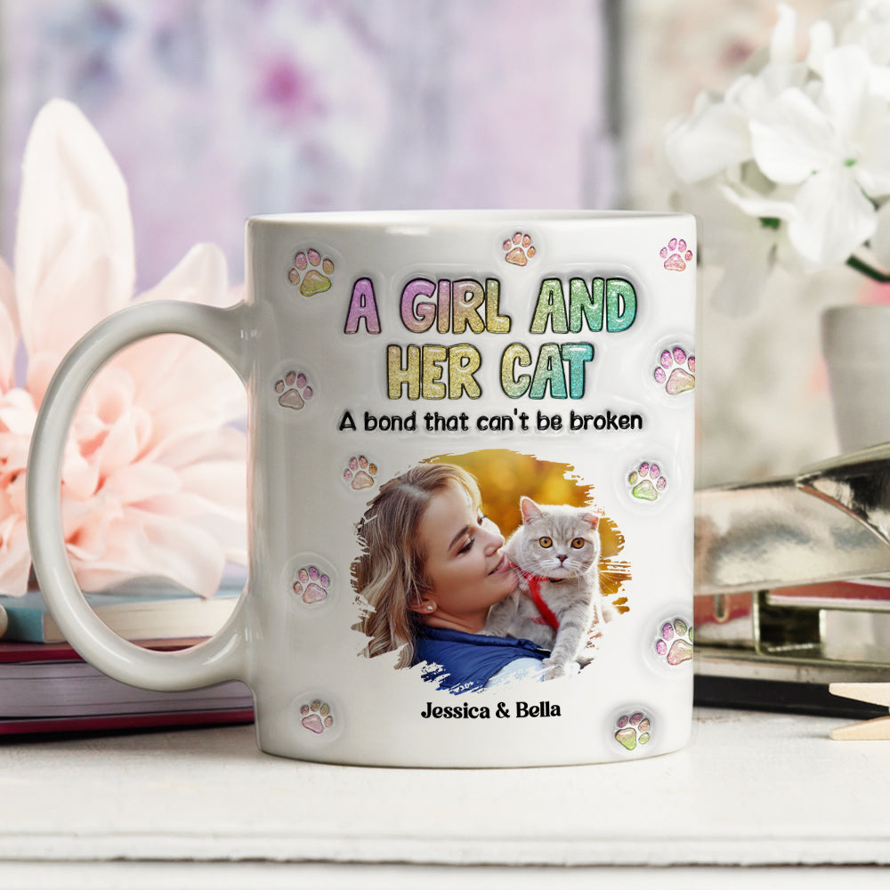Personalized Custom 3D Inflated Effect Mug with A Girl And Her Cat Photo