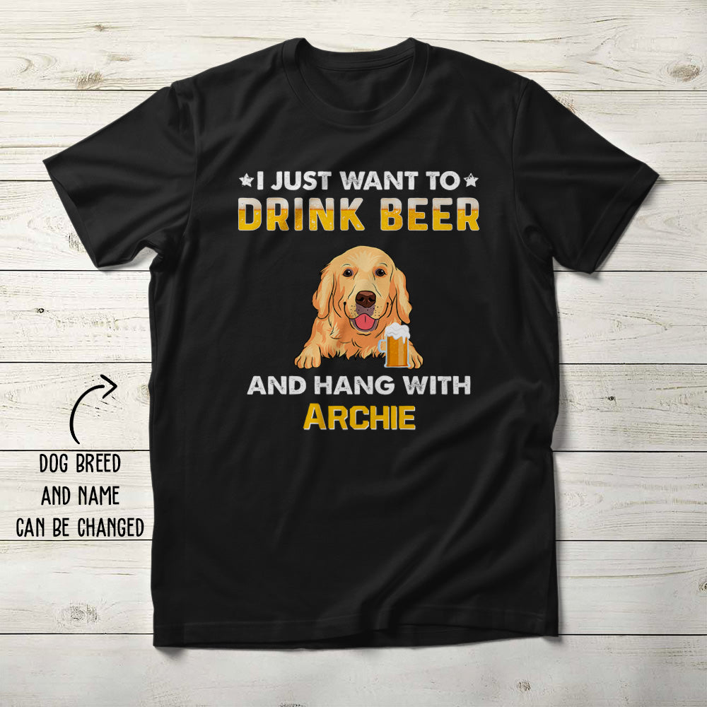 Personalized Custom Unisex 'Drink Beer And Hang With Dog' T-shirt - 5.3 oz
