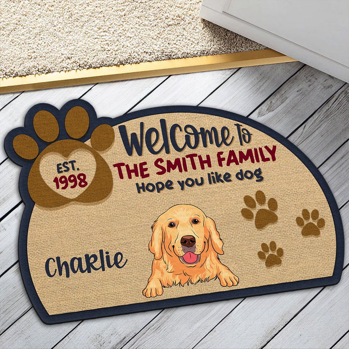 Welcome To Our Family - Exclusive Personalized Custom Doormat with Dog Picture for Pet Lovers
