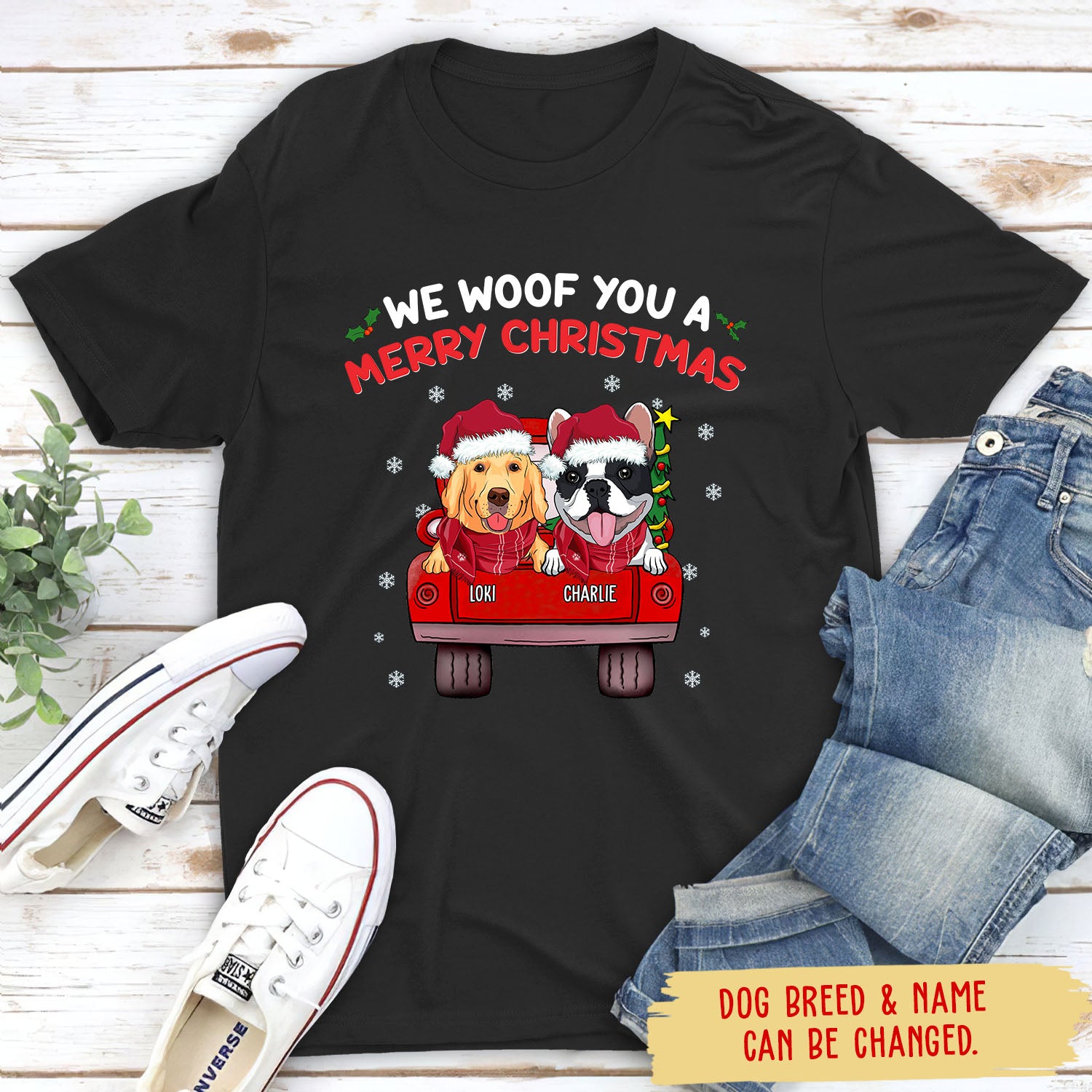 Woof You A Merry Christmas - Customizable Personalized Unisex 5.3 oz T-shirt