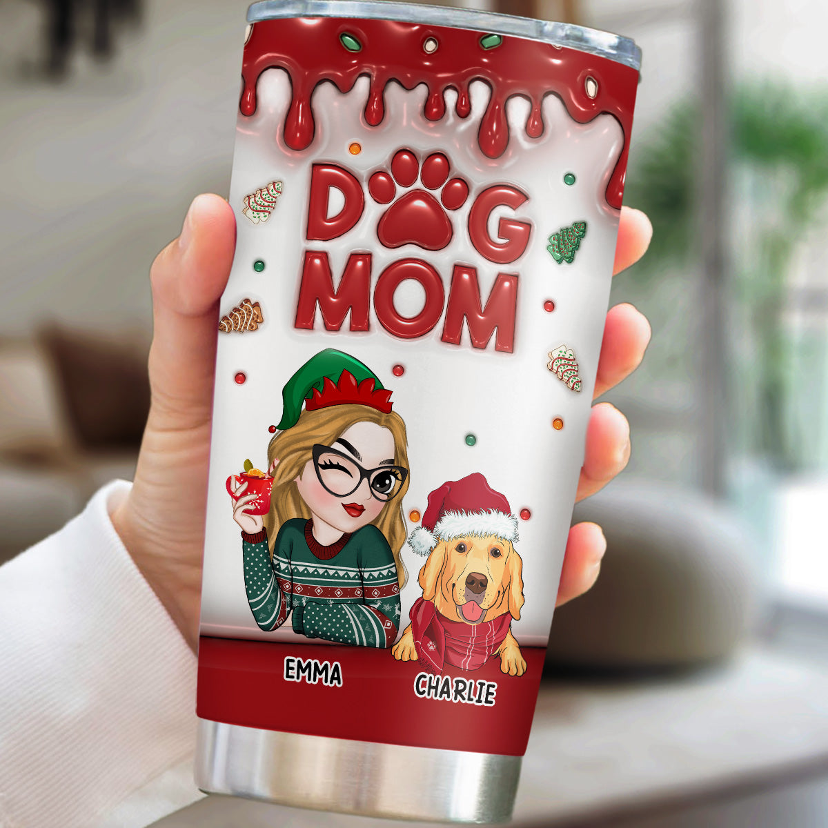 Dog Mom's Enchanting Christmas Cake - Personalized Custom 3D Inflated Effect 20oz Tumbler for All Occasions