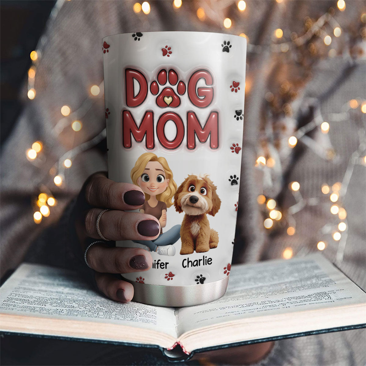 Charming Dog Mom's Personalized Custom 3D Inflated Effect 20oz Stainless Steel Tumbler - Ideal for Every Occasion