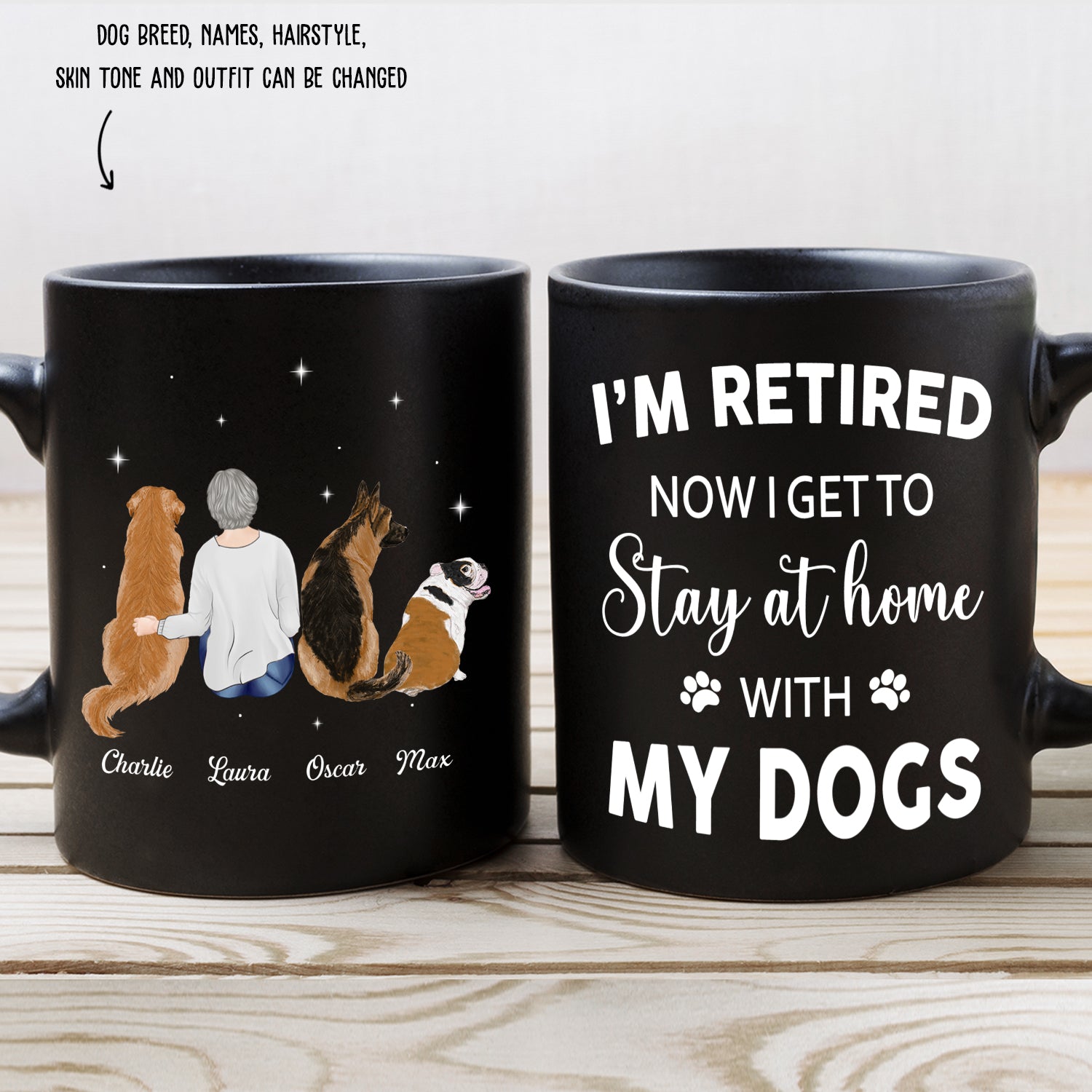Stay At Home With Dog - Customizable Personalized Black Ceramic Coffee Mug (11oz & 15oz)