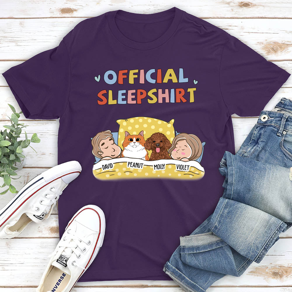 Personalized Custom Premium Sleeping Pet Sleepshirt Couple T-shirt - Ideal Gift for Pet Lovers