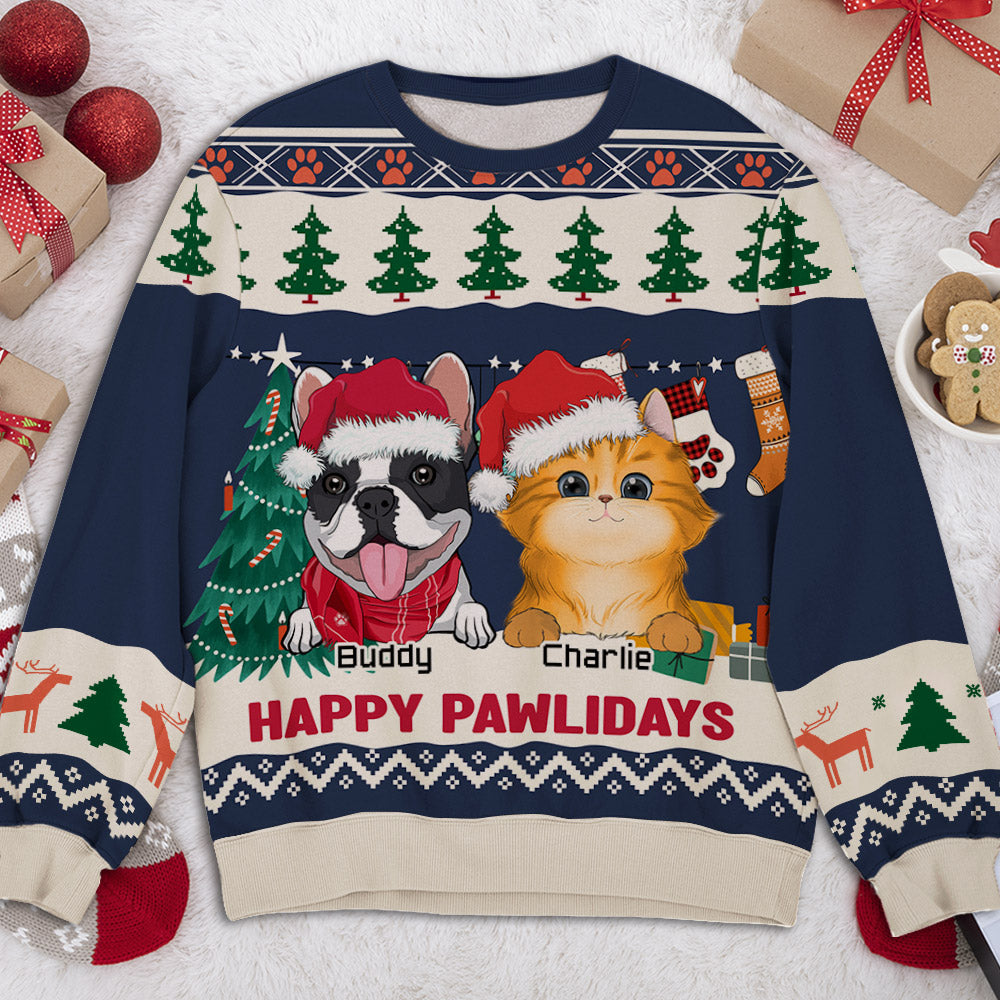 Pawlidays Personalized Custom All-Over-Print Unisex Pet Winter Sweatshirt - Ideal Gift for Pet Lovers